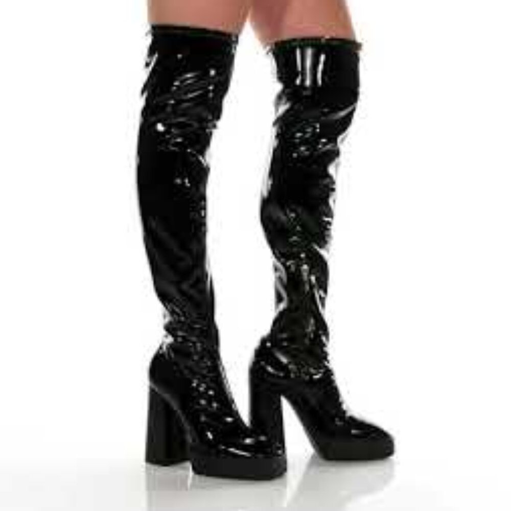 Schutz Darlyn Pleather Over the Knee Boots Black Size 7.5